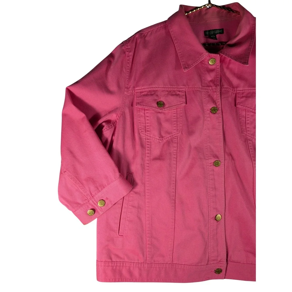 Lauren Jeans Co Ralph Lauren Pink Denim Trucker Jacket 3/4 Sleeve Women's 3XL - Picture 3 of 10